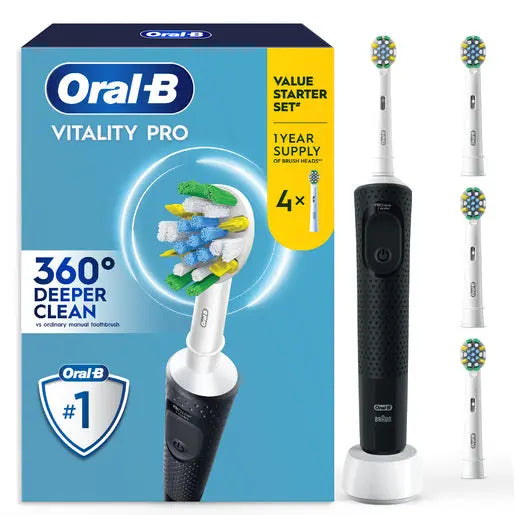Oral-B Vitality Pro electric toothbrush set with packaging on a white background