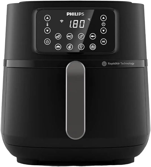 Philips air fryer with digital control panel on a white background