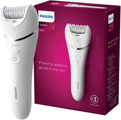 Philips epilator with packaging on a white background
