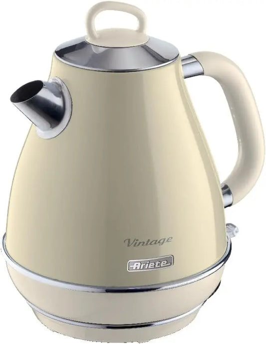 Beige electric kettle with silver accents on a white background