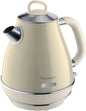 Beige electric kettle with silver accents on a white background