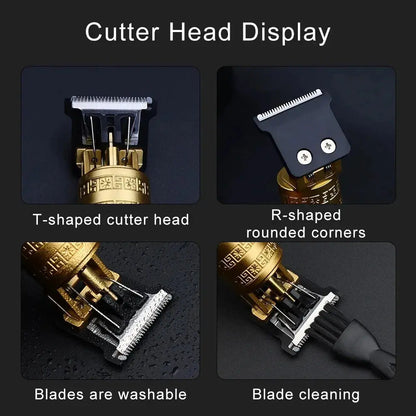 Cutter head display with T-shaped, R-shaped, washable blades, and blade cleaning features on a dark background.