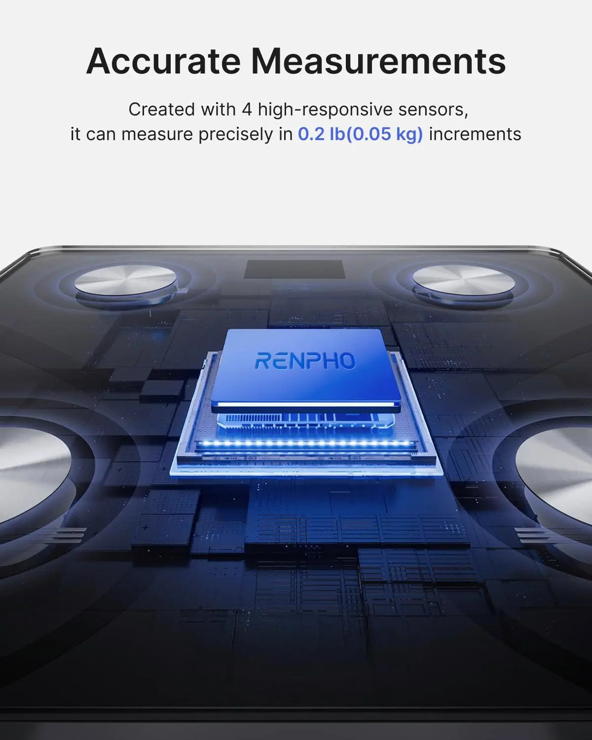 Digital scale with a blue display and 'RENPHO' branding, highlighting accurate measurements.