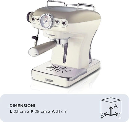 Vintage-style white espresso machine on a white background