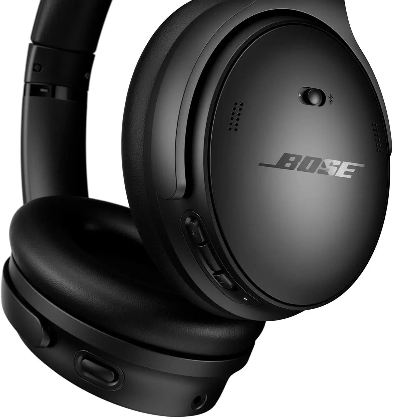 Black Bose headphones on a white background