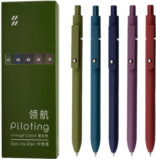 KAPASKI Gel Pens 5 Pack – 0.5mm Japanese Black Ink | Morandi, Pastel & Vintage AMZ
