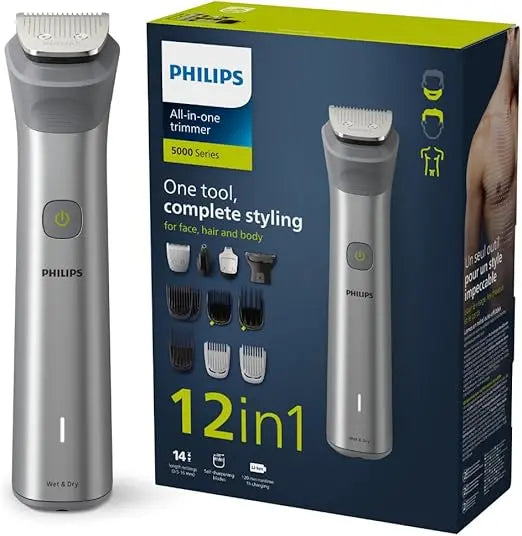 Philips all-in-one trimmer with packaging on a white background