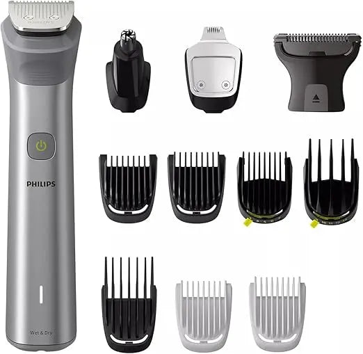 Philips grooming kit with various attachments on a white background