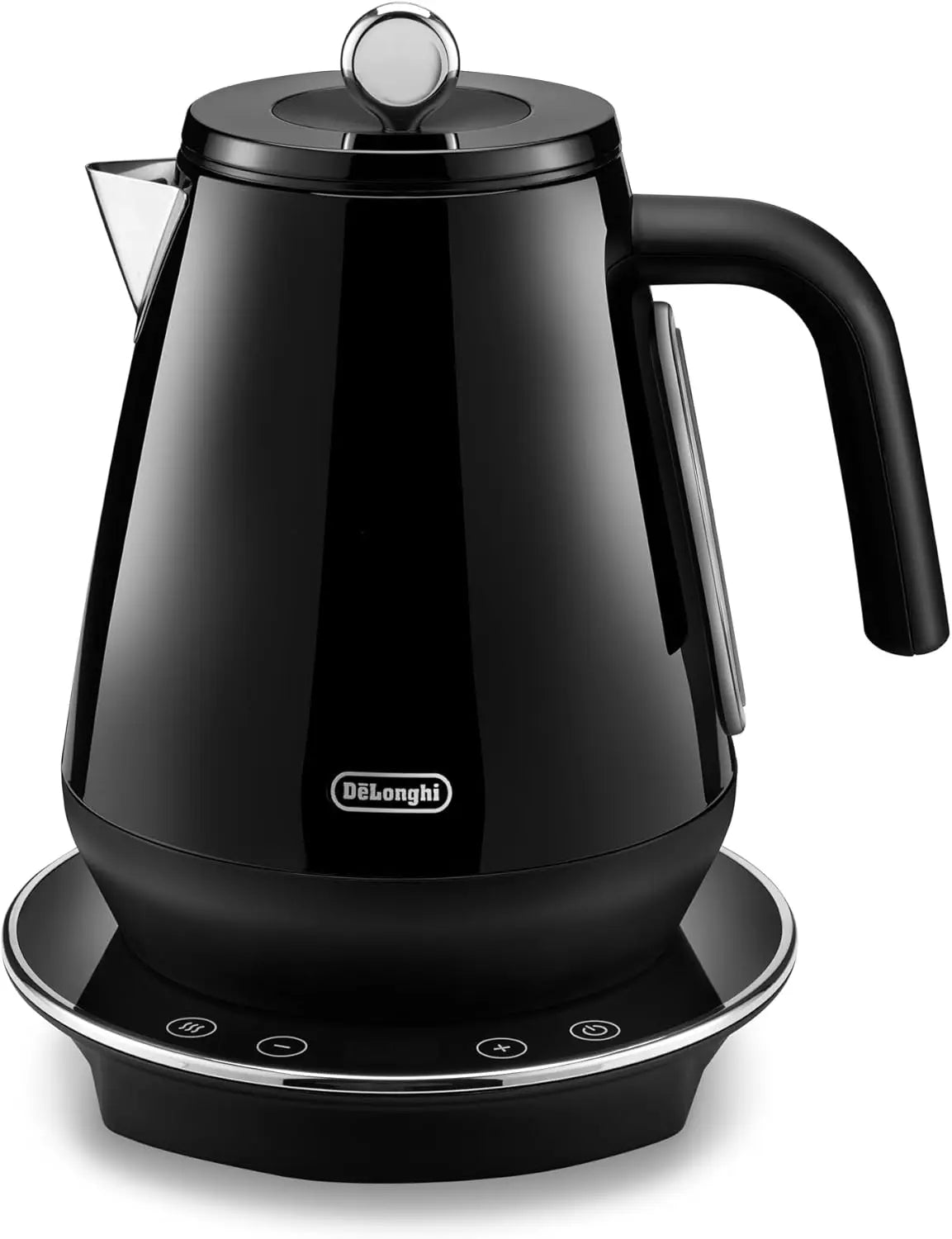 Black Delonghi kettle on a white background