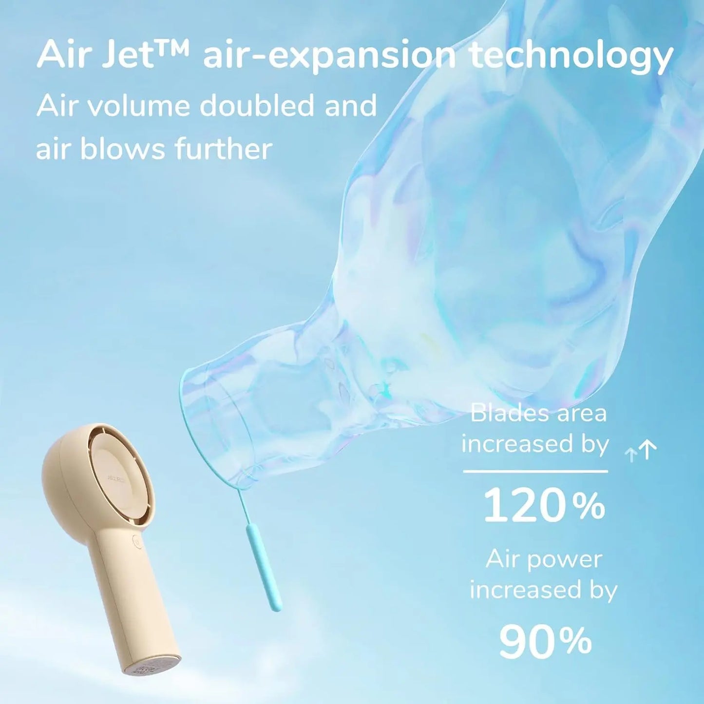 Air Jet air-expansion technology with product and text on a blue background