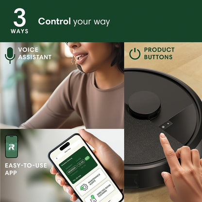 Collage showing a woman using a voice assistant, product buttons, and an app on a smartphone with text '3 Ways Control Your Way'.