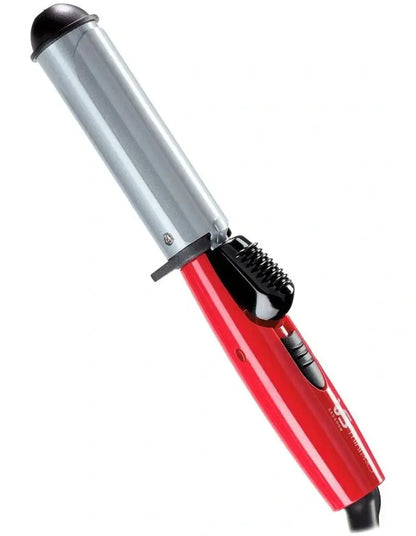 Red and silver hair curler on a white background