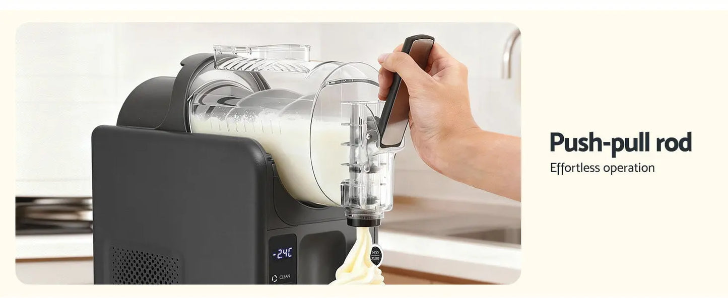 Person using a push-pull rod to operate a kitchen appliance with a hand holding the rod.