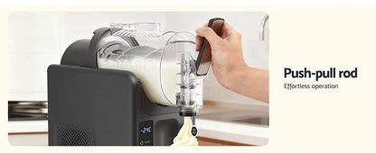 Person using a push-pull rod to operate a kitchen appliance with a hand holding the rod.