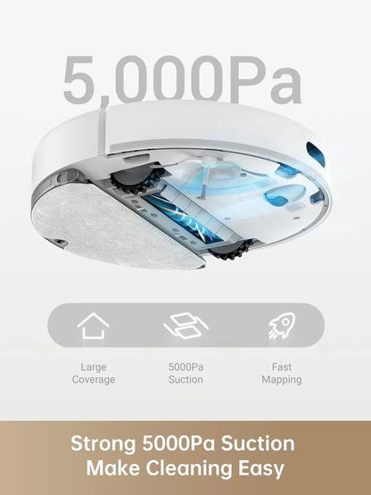 Robotic vacuum cleaner with 5,000Pa suction on a white background