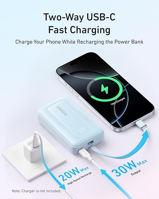 Anker Zolo Power Bank 10,000mAh 30W | Built-In USB-C Cable | Fast Charge