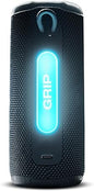 Black portable speaker with 'Grip' branding on a dark background