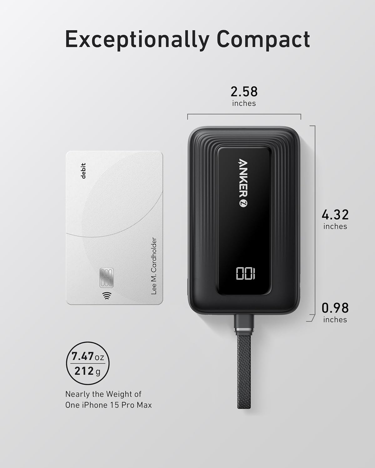 Anker Zolo Power Bank 10,000mAh 30W | Built-In USB-C Cable | Fast Charge