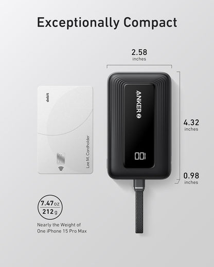 Anker Zolo Power Bank 10,000mAh 30W | Built-In USB-C Cable | Fast Charge
