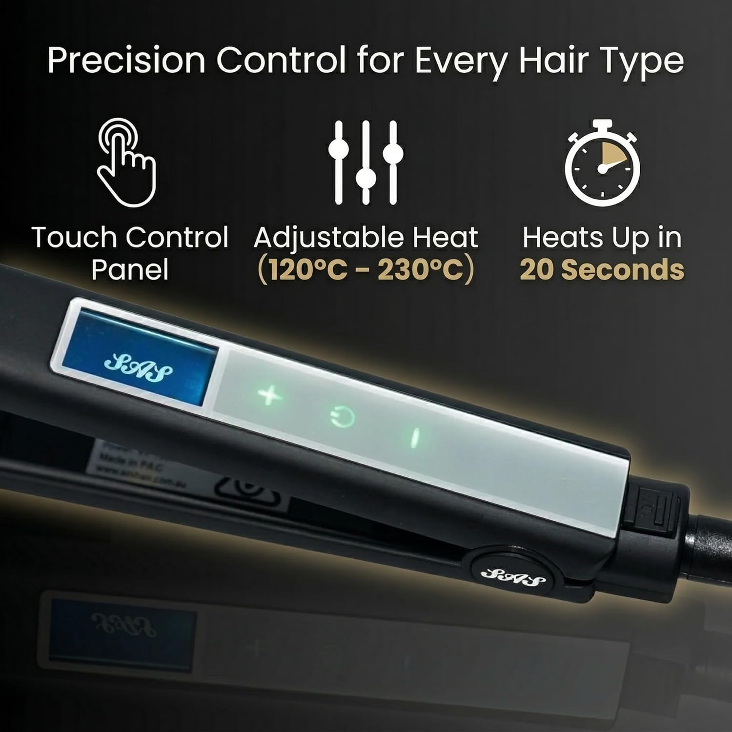 SAS Titanium Hair Straightener Fast Heat LCD Display Adjustable Temp 50–230°C AMZ Av8Store