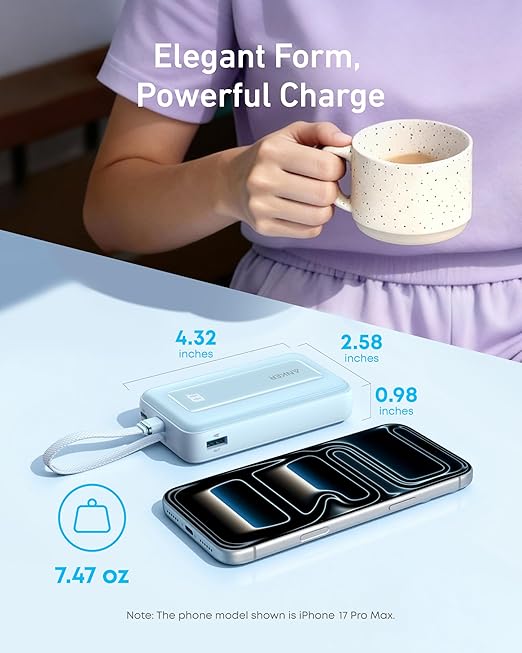 Anker Zolo Power Bank 10,000mAh 30W | Built-In USB-C Cable | Fast Charge