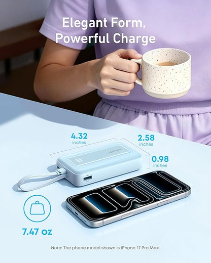 Anker Zolo Power Bank 10,000mAh 30W | Built-In USB-C Cable | Fast Charge