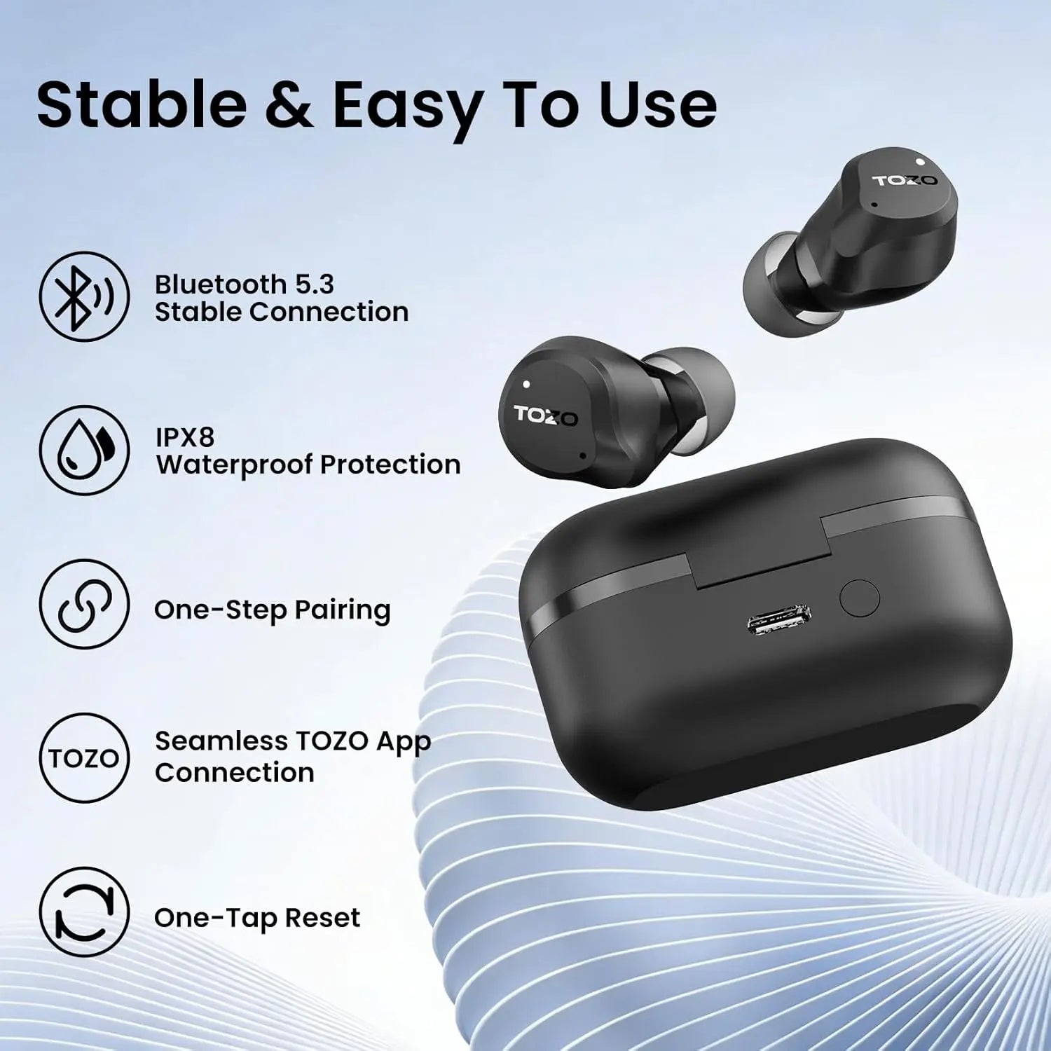 TOZO NC9 Wireless Earbuds – Hybrid ANC, Bluetooth 5.3, 60H Playtime, IPX8 AMZ
