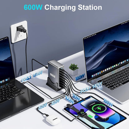 600W GaN USB-C Charging Station – 8-Port (5x USB-C + 3x USB-A) PD 3.1 140W