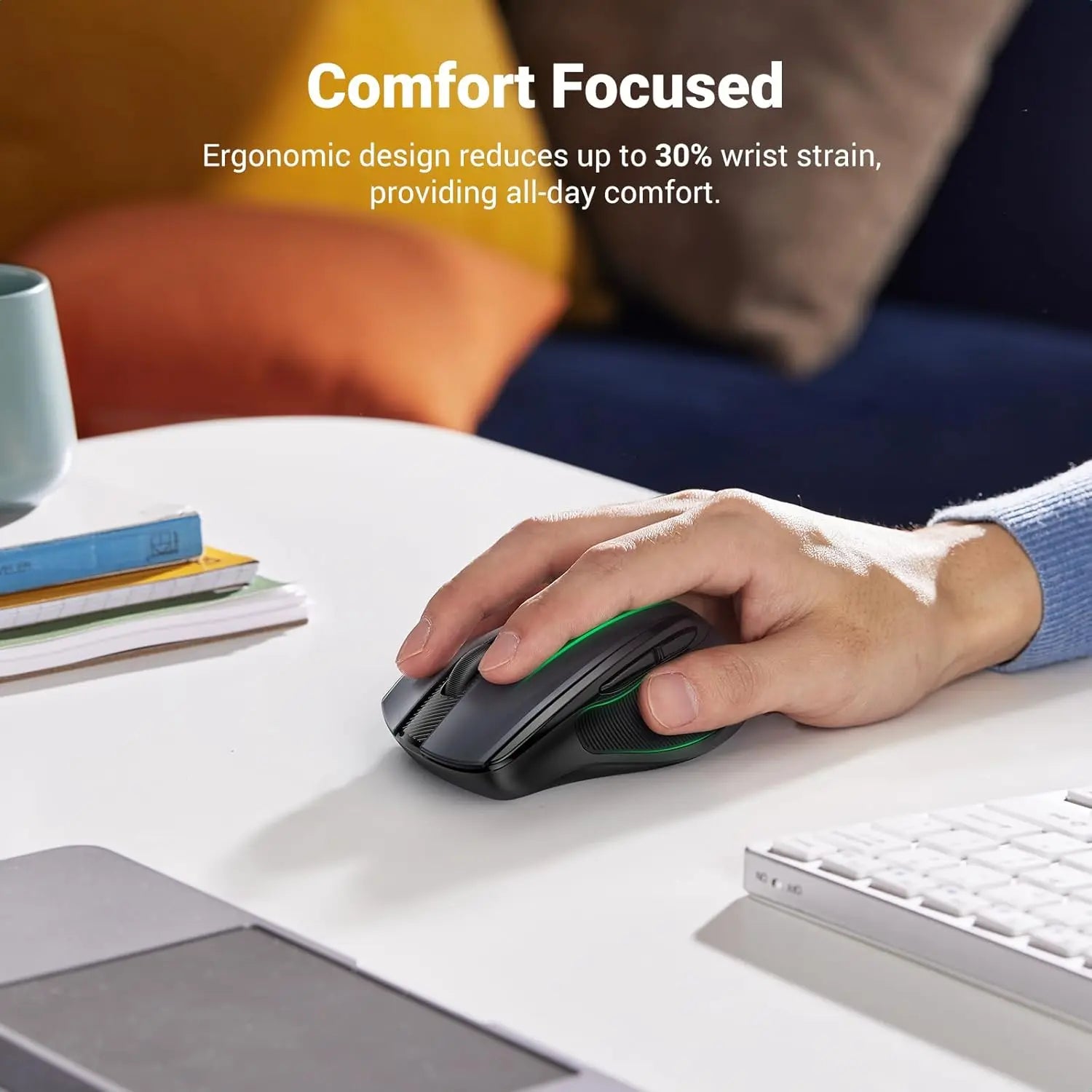 UGREEN Wireless Ergonomic Mouse – Silent Click | 4000 DPI | 18-Month Battery | 2.4G USB AMZ