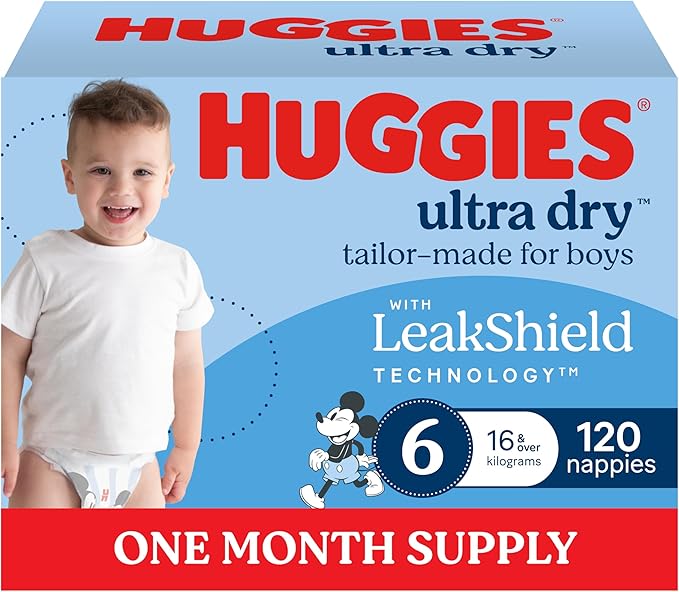 Huggies Ultra Dry Nappies Boys Size 6 (16+kg) 120 Count - One Month Supply (Packaging May Vary) Av8Store Av8Store