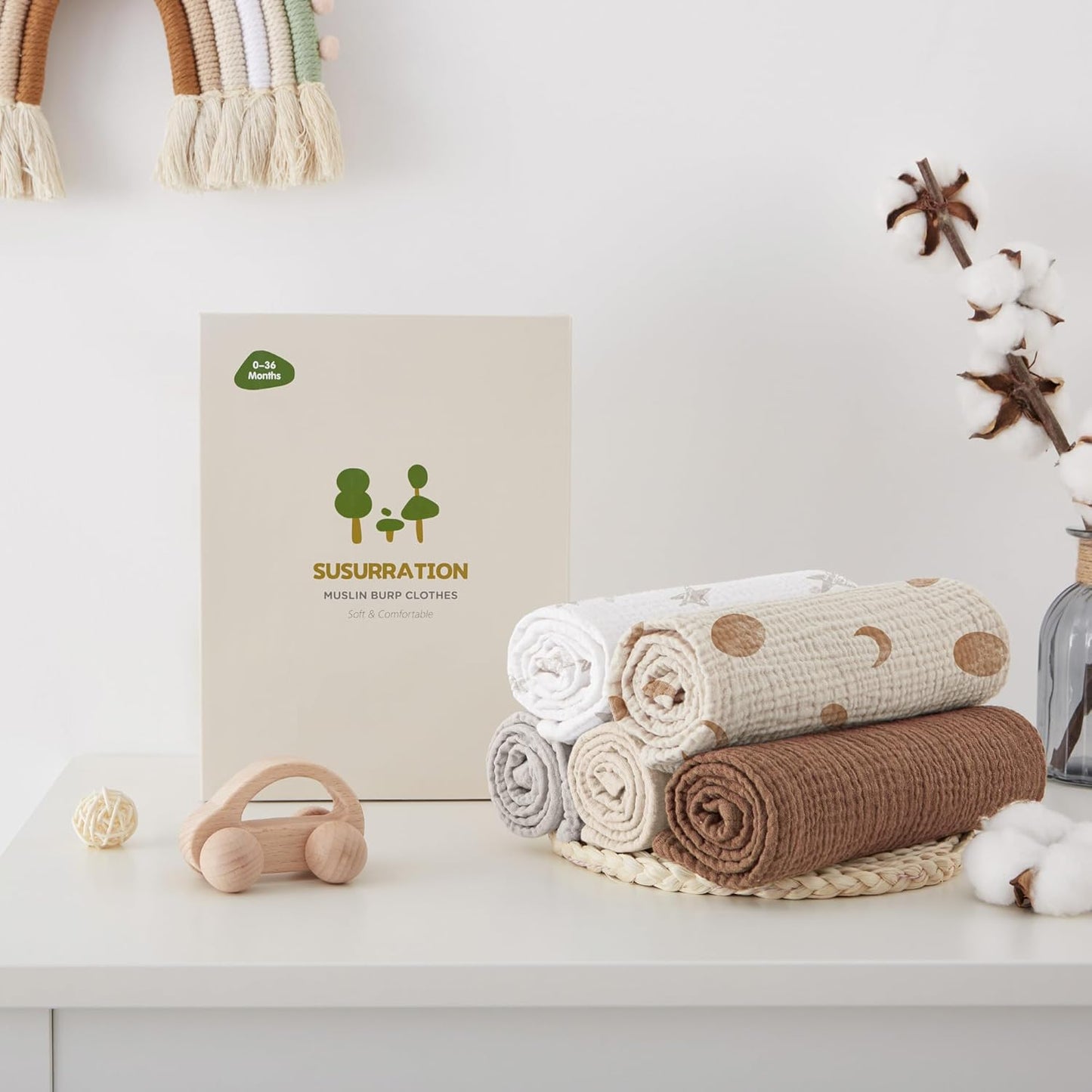 Susurration 5-Pack Muslin Baby Burp Cloths | 100% Cotton, Soft & Absorbent – 60x60cm AMZ Av8Store