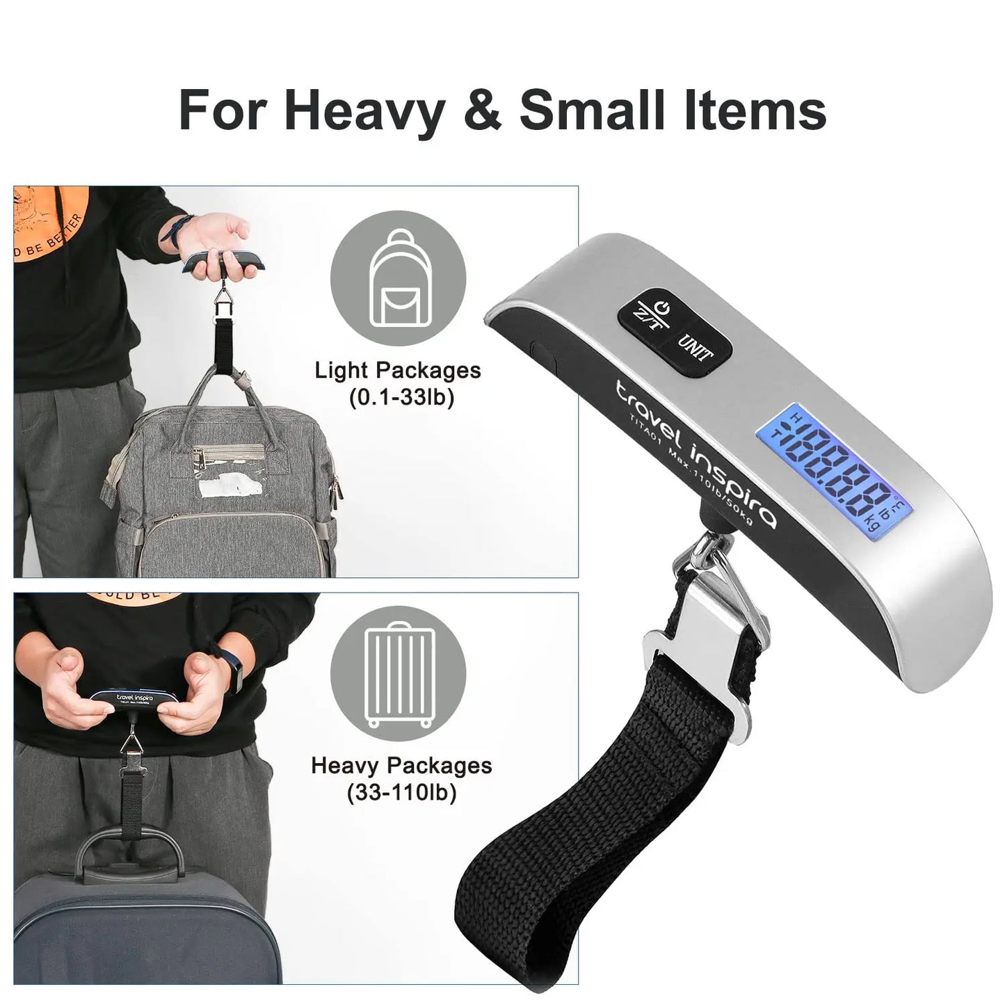 Travel Inspira Portable Digital Luggage Scale – 50kg | Backlit LCD AMZ