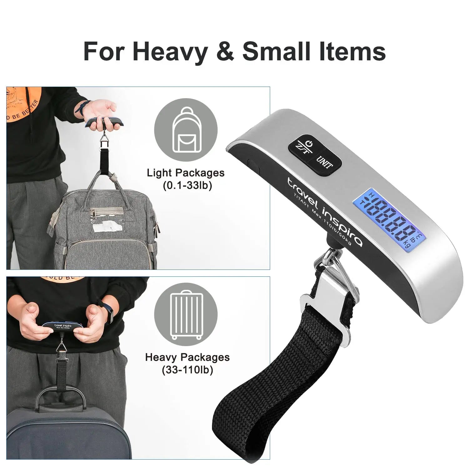 Travel Inspira Portable Digital Luggage Scale – 50kg | Backlit LCD AMZ
