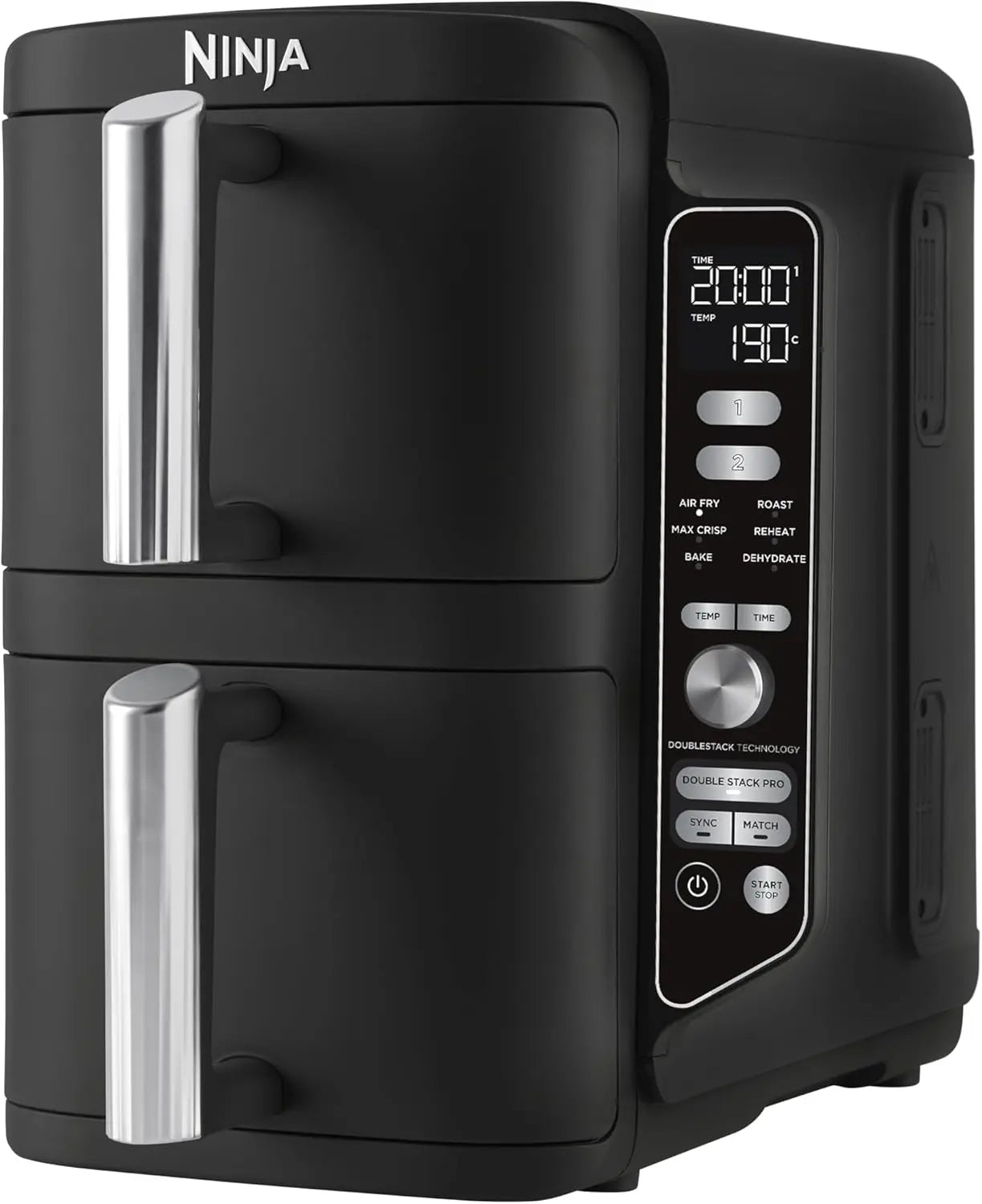 Black Ninja foodie appliance with digital display and control panel on a white background