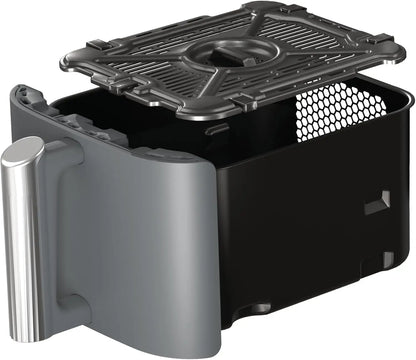 Black and gray container with a lid on a white background