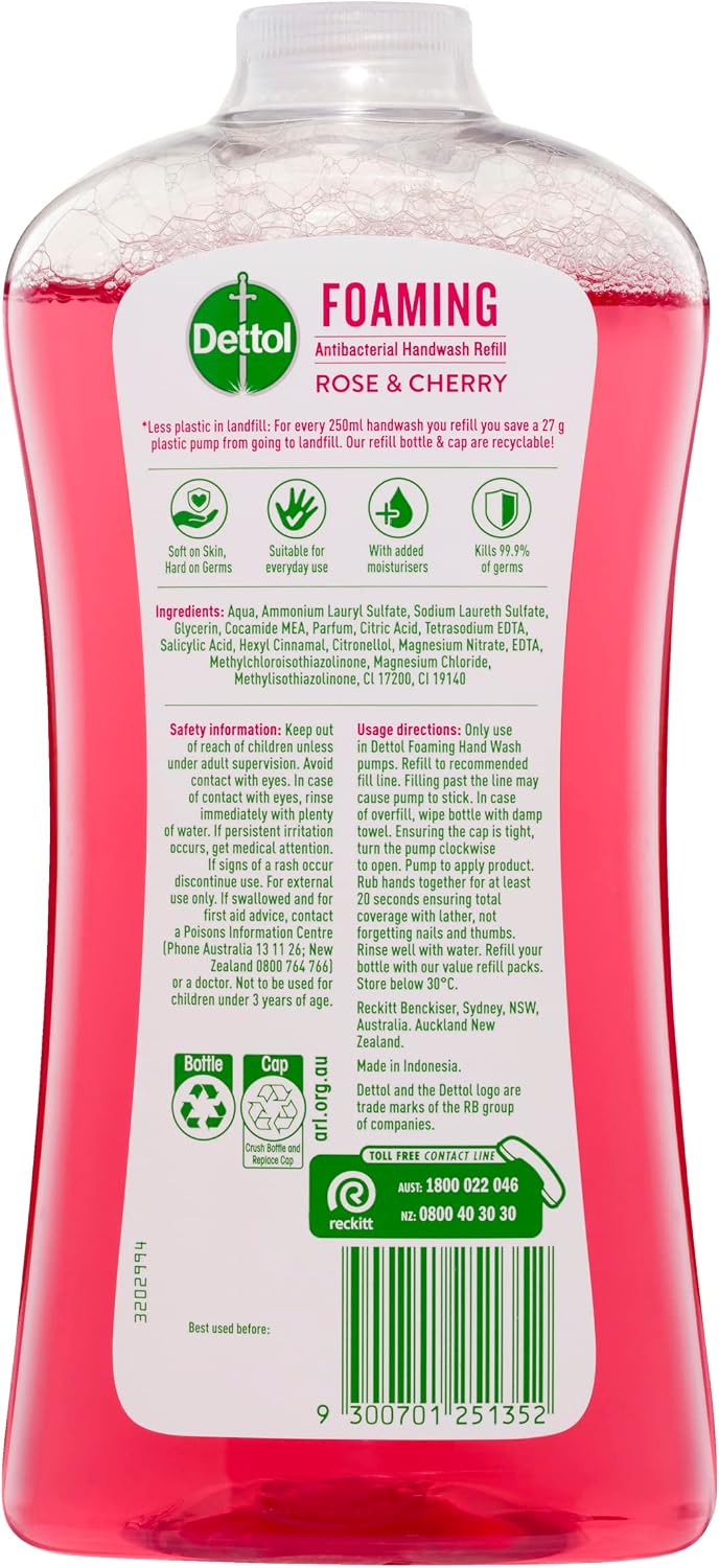 Dettol Antibacterial Foam Hand Wash Rose & Cherry Refill, 900ml x 3 Pack Av8Store Av8Store