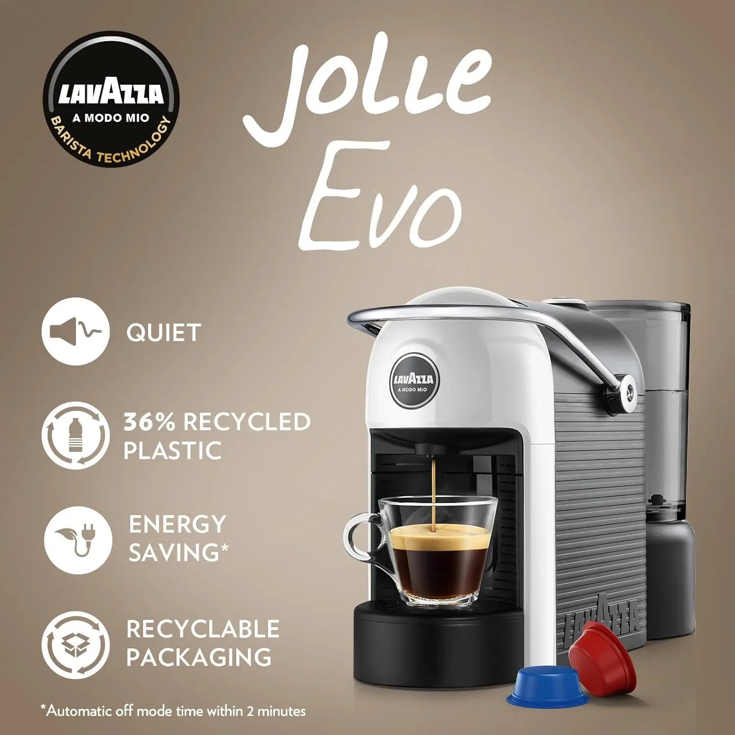 Lavazza A Modo Mio Jolie EVO Capsule Coffee Machine | White | 64 Pods Included AMZ