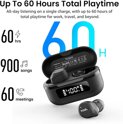 TOZO NC9 Wireless Earbuds – Hybrid ANC, Bluetooth 5.3, 60H Playtime, IPX8 AMZ