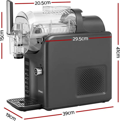 Black pasta machine with dimensions indicated on a white background