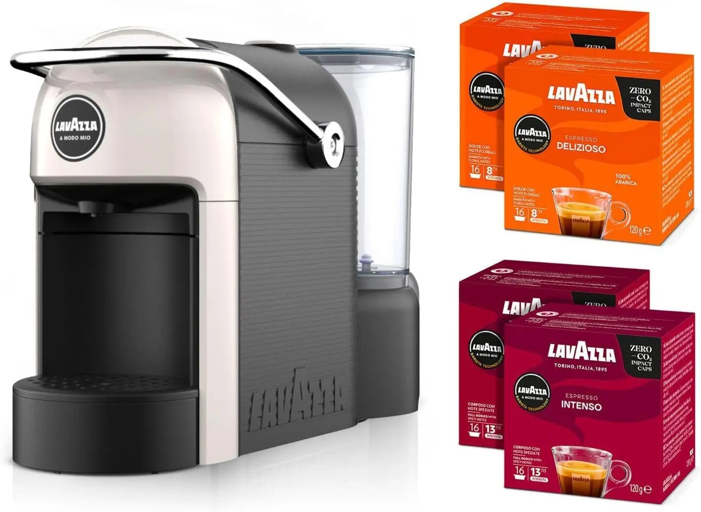 Lavazza A Modo Mio Jolie EVO Capsule Coffee Machine | White | 64 Pods Included AMZ