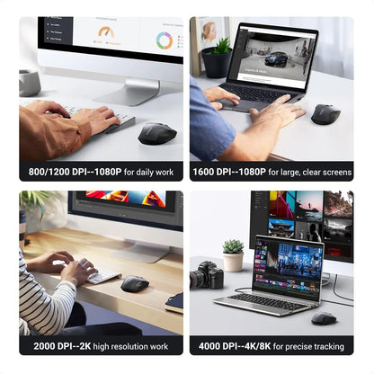 Collage of people using computers with different DPI levels on screens.