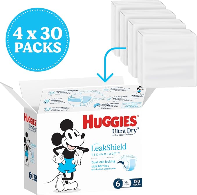 Huggies Ultra Dry Nappies Boys Size 6 (16+kg) 120 Count - One Month Supply (Packaging May Vary) Av8Store Av8Store