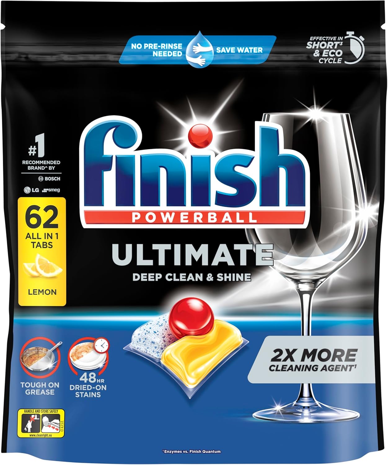 Finish Ultimate Dishwashing Tablets | Lemon Sparkle | 124 Pack (2x62) | Grease & Stain Removal Finish Av8Store
