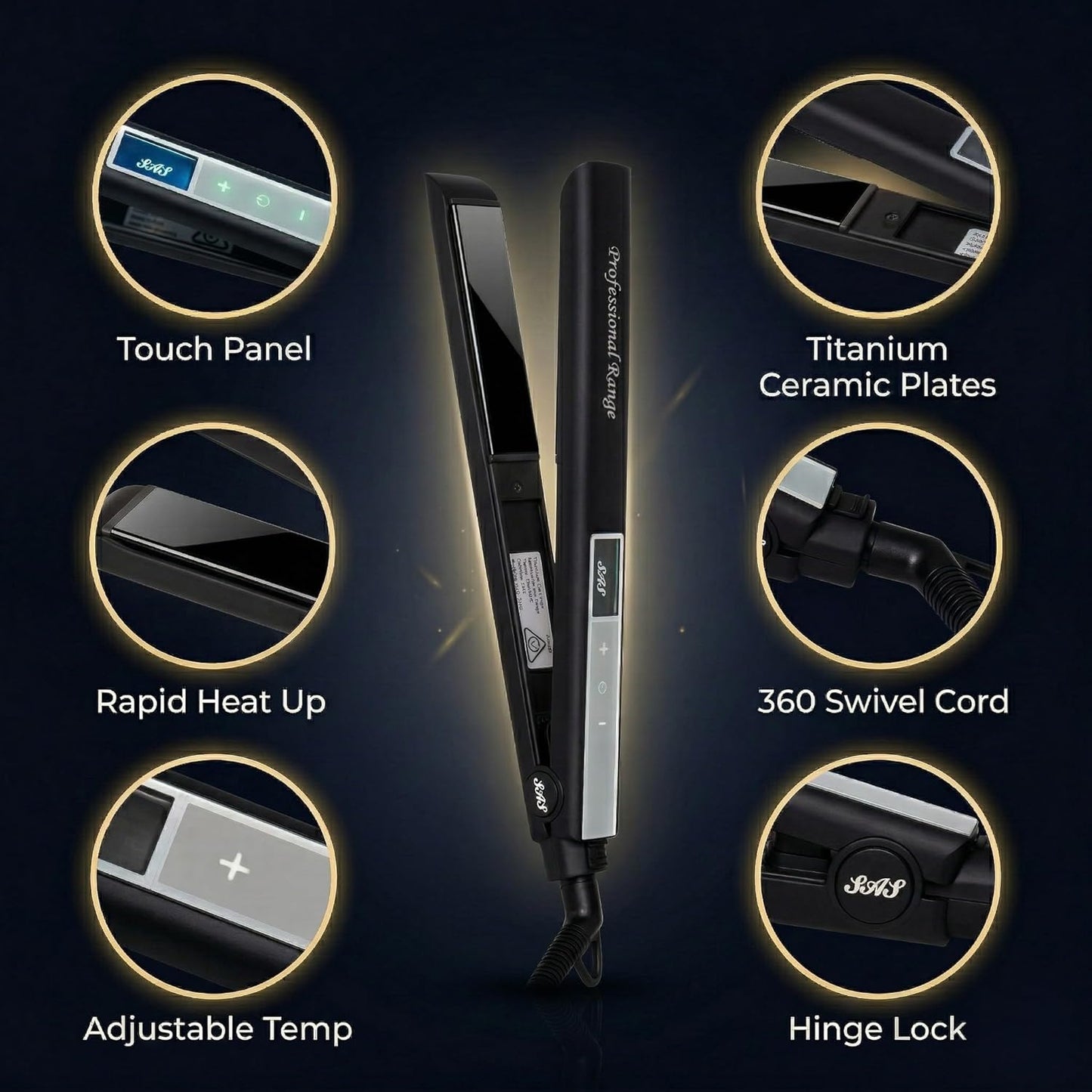 SAS Titanium Hair Straightener Fast Heat LCD Display Adjustable Temp 50–230°C AMZ Av8Store