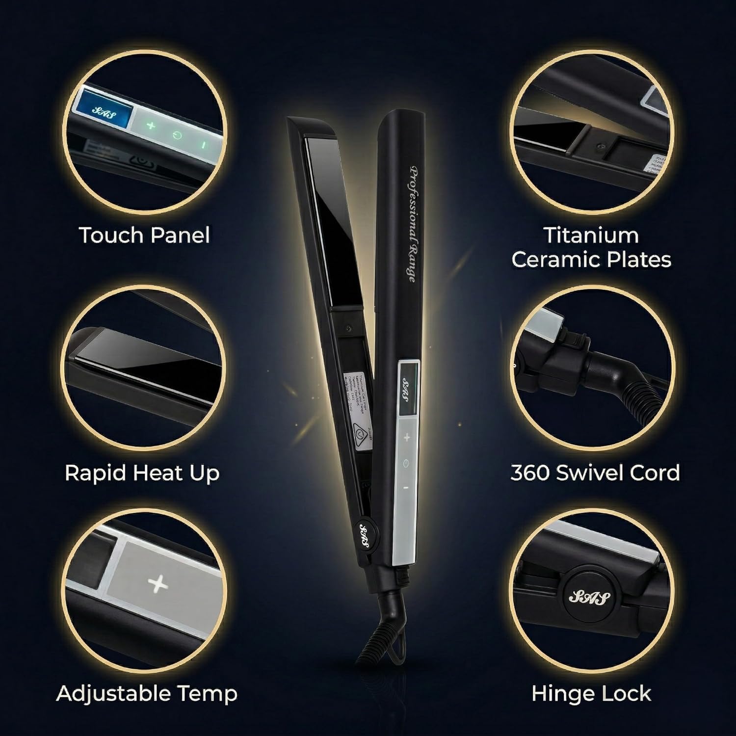 SAS Titanium Hair Straightener Fast Heat LCD Display Adjustable Temp 50–230°C AMZ Av8Store