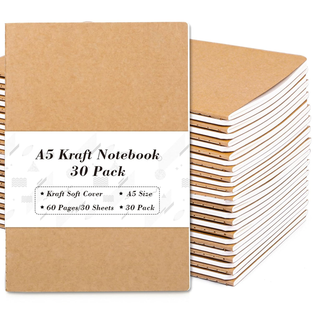 Feela Kraft Notebooks A5 Lined 60 Pages x 30 Pack