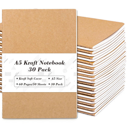 Feela Kraft Notebooks A5 Lined 60 Pages x 30 Pack