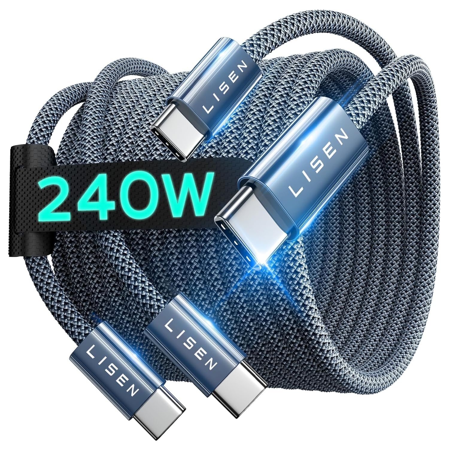 LISEN 240W USB‑C to USB‑C Cable 2‑Pack 2M – Fast PD Charging, Durable Braided AMZ Av8Store