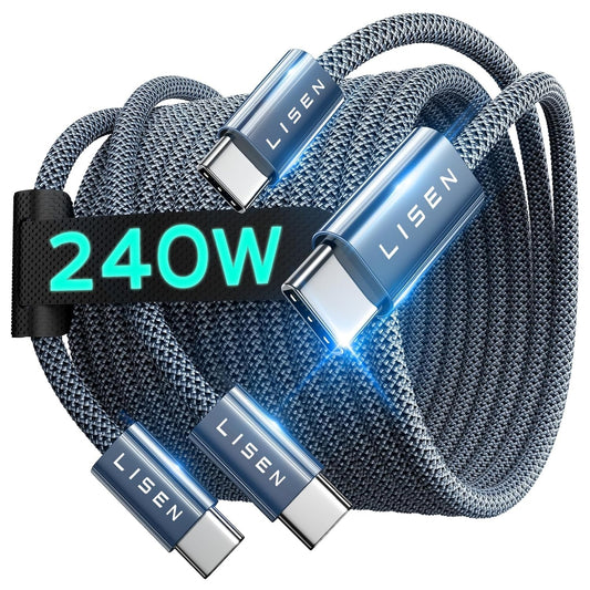 LISEN 240W USB‑C to USB‑C Cable 2‑Pack 2M – Fast PD Charging, Durable Braided AMZ Av8Store