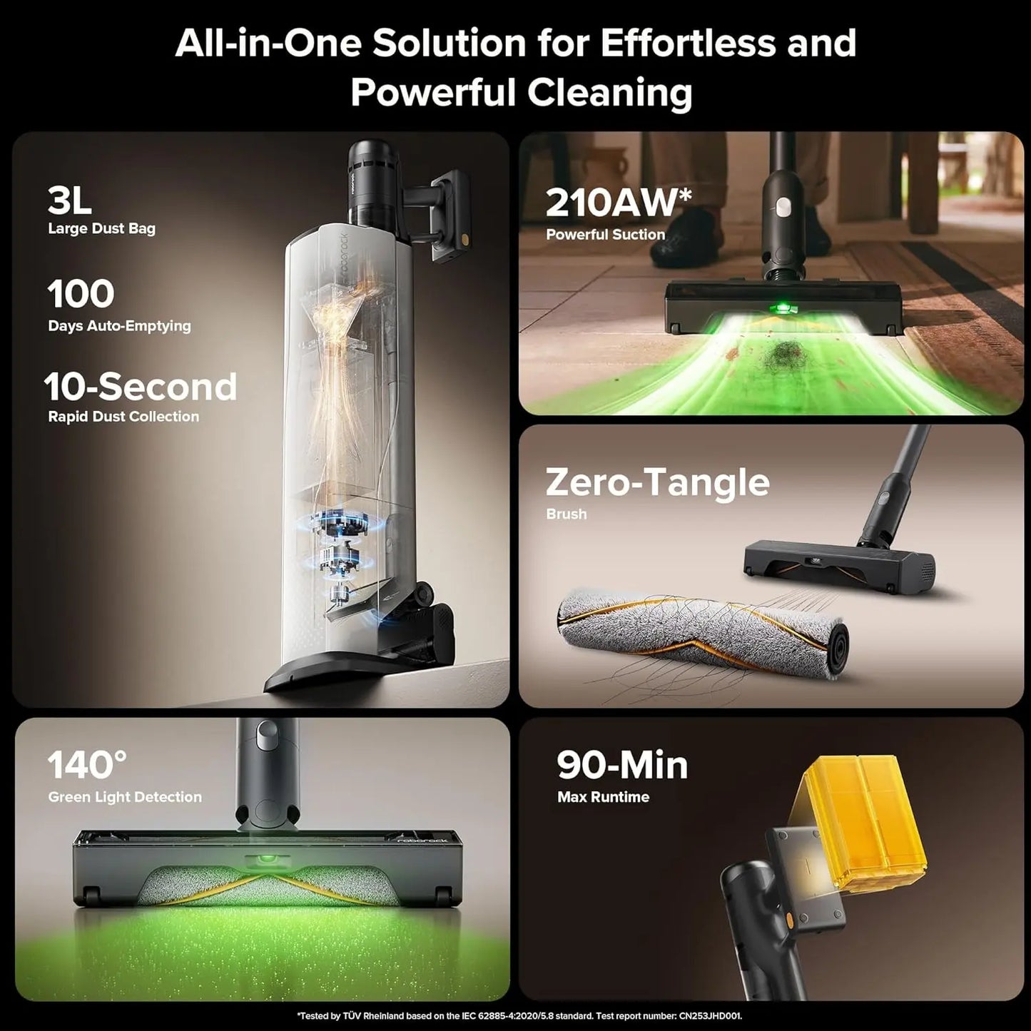 Multifunctional cleaning device with various features highlighted on a dark background
